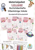 Vorschau - Unterrichtsreihen - Paket Vokale, Silbenkönige Lernheft Buchstaben A, E, I, O, U 1.Klasse - Deckblatt