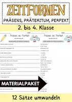 Vorschau - Arbeitsblätter - Materialpaket Präsens, Präteritum, Perfekt Klasse 2 Zeitformen Klasse 3 DaZ DaF Arbeitsblätter mit Lösungen - Deckblatt