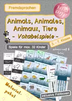 Vorschau - Spiele - Materialpaket - Tiere - Ich habe, wer hat - auf Deutsch, Englisch, Französisch, Spanisch - Deckblatt