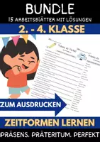 Vorschau - Arbeitsblätter - Präsens Präteritum Perfekt Spiel Bundle 15 Arbeitsblätter mit Lösungen - Deckblatt