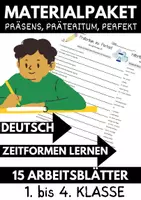 Vorschau - Arbeitsblätter - Präsens Präteritum Perfekt Grundschule DaZ Materialpaket 15 Arbeitsblätter mit Lösungen - Deckblatt