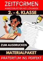 Vorschau - Arbeitsblätter - Präteritum ins Perfekt Grundschule DaZ Materialpaket 10 Arbeitsblätter mit Lösungen - Deckblatt