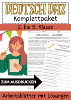 Vorschau - Arbeitsblätter - DaZ Bundle Deutsch Klasse 4 Komplettpaket Textverständnis, Zeitformen Präsens Präteritum Perfekt, Artikel im Akkusativ Arbeitsblätter - Deckblatt
