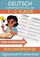 Vorschau - Arbeitsblätter - Materialpaket Schlangensätze Daz DaF Deutsch Klasse 1 bis Klasse 3 Satzbau Satzstruktur - Deckblatt