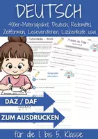 Vorschau - Unterrichtsreihen - XXL Komplettpaket Deutsch DaZ Grundschule Klasse 1 bis Klasse 5 Leseverstehen, Textverständnis, Sprechanlässe, Leseförderung, Sprechanlässe, Zeitformen, Verben bilden usw. - Deckblatt