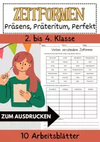 Vorschau - Arbeitsblätter - Materialpaket Zeitformen bilden Präsens Präteritum Perfekt Verben Grundschule Klasse 2 bis 4 - Deckblatt