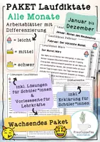 Vorschau - Arbeitsblätter - Wachsendes PAKET: "Monate" Laufdiktate und 5-Minuten-Diktate mit Differenzierung FrauCuppaTea - Deckblatt