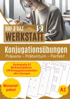 Vorschau - Arbeitsblätter - Materialpaket: Konjugation der Grundverben (22 Teile), A1/A2, Präsens, Präteritum, Perfekt, alle Lösungen, Verbtabelle A1, 22 Teile - Deckblatt