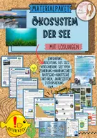 Vorschau - Unterrichtsreihen - Materialpaket rundum das Ökosystem See Nahrungsnetz, Zonen, Eutrophierung, Gefahren, Schutz, Jahreszeiten uvm. mit Lösungen differenziert (Klasse 6/ 7/ 8) - Deckblatt
