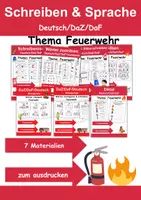 Vorschau - Arbeitsblätter - Materialpaket Schreiben und Sprache Thema Feuerwehr - DaZ/DaF, Deutsch - Deckblatt