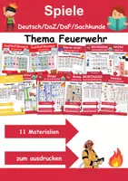 Vorschau - Mal- und Bastelvorlagen - Materialpaket Spiele Feuerwehr - DaZ/DaF, Deutsch, Sachunterricht (Grundschule) - Deckblatt