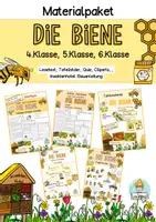 Vorschau - Unterrichtsreihen - Materialpaket Biene, 4. Klasse, 5.Klasse, 6.Klasse Lesetext, Vorgangsbeschreibung,Tafelmaterial, Cliparts - Deckblatt