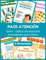 Vista previa - Hojas de trabajo - Pack Atención: TEA, TDAH - Déficit de Atención para Niños - Portada