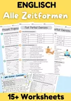 Vorschau - Arbeitsblätter - Englisch Materialpaket Alle Zeitformen Simple Present Present Progressive Simple Past Present Perfect - Deckblatt