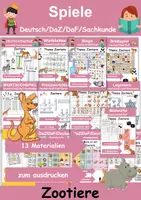 Vorschau - Arbeitsblätter - Materialpaket Spiele Zootiere - DaZ/DaF, Deutsch, Sachunterricht (Grundschule) - Deckblatt
