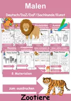 Vorschau - Arbeitsblätter - Materialpaket Zootiere Malen - DaZ/DaF/Kunst/Deutsch/Sachunterricht - Deckblatt