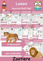 Vorschau - Mal- und Bastelvorlagen - Materialpaket Lesen Zootiere - DaZ/DaF, Deutsch, Sachunterricht - Deckblatt