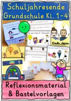 Vorschau - Stundenentwürfe - Schuljahresende Grundschule Klasse 1-4 MATERIALPAKET: Bastelideen, Feriengruß & Reflexion - Deckblatt