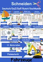 Vorschau - Arbeitsblätter - Materialpaket Schneiden Fahrzeuge - Feinmotorik - Wortschatz - Deckblatt