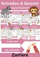 Vorschau - Arbeitsblätter - Materialpaket Schreiben und Sprache Thema Zootiere - DaZ/DaF, Deutsch - Deckblatt
