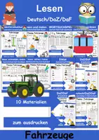 Vorschau - Arbeitsblätter - Materialpaket Lesen Fahrzeuge - DaZ/DaF, Deutsch, Sachunterricht - Deckblatt
