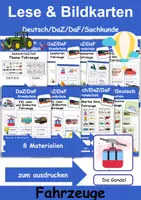 Vorschau - Arbeitsblätter - Materialpaket Fahrzeuge / Lesekarten & Bildkarten - DaZ/DaF, Deutsch, Sachunterricht (Grundschule) - Deckblatt