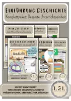 Vorschau - Arbeitsblätter - Einführung Geschichte - Gesamte Unterrichtseinheit - Einstieg, Zeitstrahl, Historiker, Archäologe, Zeitrechnung, Epoche, Quelle, Darstellung, uvm (Materialpaket) - Deckblatt