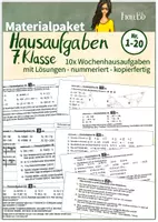Vorschau - Arbeitsblätter - Materialpaket: 20x Wochen-Hausaufgaben 7. Klasse - Deckblatt