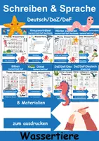 Vorschau - Arbeitsblätter - Materialpaket Schreiben und Sprache Thema Tiere im Wasser - DaZ/DaF, Deutsch - Deckblatt