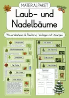 Vorschau - Stationenlernen - Laub- und Nadelbäume - Materialpaket (Wissenskartei & Steckbriefe mit Lösungen) - Deckblatt