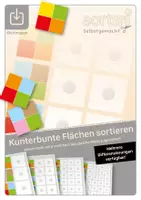 Vorschau - Stationenlernen - Materialpaket Klettmappen | Kunterbunte Flächen sortieren | Level 1 - 4 - Deckblatt