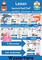 Vorschau - Arbeitsblätter - Materialpaket Lesen Tiere im Wasser - DaZ/DaF, Deutsch, Sachunterricht - Deckblatt