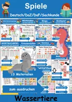 Vorschau - Arbeitsblätter - Materialpaket Spiele Tiere im Wasser - DaZ/DaF, Deutsch, Sachunterricht (Grundschule) - Deckblatt