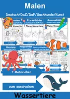 Vorschau - Arbeitsblätter - Materialpaket Tiere im Wasser Malen - DaZ/DaF/Kunst/Deutsch/Sachunterricht - Deckblatt