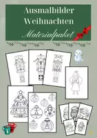 Vorschau - Mal- und Bastelvorlagen - Materialpaket Ausmalbilder Weihnachten mit Nussknackerin u. Nussknacker, Weihnachtsbaum, Christbaumkugel und mehr - Deckblatt