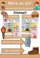 Vorschau - Arbeitsblätter - Materialpaket - Merk es dir! Steinzeit - 2 Versionen - DaZ/DaF, Deutsch (Grundschule) - Deckblatt