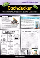 Vorschau - Stationenlernen - Dachdecker MEGABUNDLE Materialpaket - Wissenskartei, Lückentext, Steckbrief, Suchsel, Quizkarten - Deckblatt
