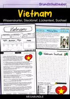 Vorschau - Mal- und Bastelvorlagen - Vietnam MEGABUNDLE - Wissenskartei, Lückentext, Steckbrief, Suchsel, Quizkarten, POP Art Malvorlagen - Deckblatt