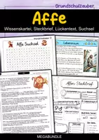 Vorschau - Arbeitsblätter - Affe MEGABUNDLE - Wissenskartei, Lückentext, Steckbrief, Suchsel, Quizkarten, POP Art Malvorlagen - Deckblatt
