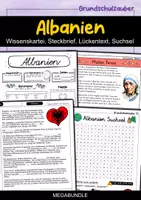 Vorschau - Arbeitsblätter - Albanien MEGABUNDLE - Wissenskartei, Lückentext, Steckbrief, Suchsel, Quizkarten, POP Art Malvorlagen - Deckblatt