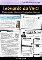 Vorschau - Arbeitsblätter - Leonardo da vinci MEGABUNDLE Materialpaket - Wissenskartei, Lückentext, Steckbrief, Suchsel, Quizkarten - Deckblatt