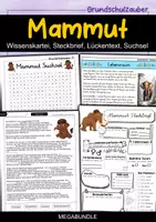 Vorschau - Mal- und Bastelvorlagen - Mammut MEGABUNDLE - Wissenskartei, Lückentext, Steckbrief, Suchsel, Quizkarten, POP Art Malvorlagen - Deckblatt