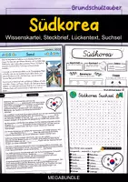 Vorschau - Arbeitsblätter - Südkorea MEGABUNDLE - Wissenskartei, Lückentext, Steckbrief, Suchsel, Quizkarten, POP Art Malvorlagen - Deckblatt