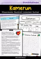 Vorschau - Mal- und Bastelvorlagen - Kamerun MEGABUNDLE - Wissenskartei, Lückentext, Steckbrief, Quizkarten, Suchsel, Pop Art Malvorlagen - Deckblatt