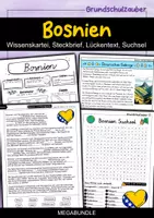 Vorschau - Arbeitsblätter - Bosnien und Herzegowina MEGABUNDLE - Wissenskartei, Lückentext, Steckbrief, Suchsel, Quizkarten, POP Art Malvorlagen - Deckblatt