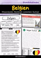 Vorschau - Arbeitsblätter - Belgien MEGABUNDLE - Wissenskartei, Lückentext, Steckbrief, Suchsel, Quizkarten, POP Art Malvorlagen - Deckblatt
