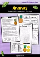 Vorschau - Arbeitsblätter - Ananas - Sparpaket | Wissenskartei, Lückentext, Quizkarten, POP Art Malvorlagen - Deckblatt
