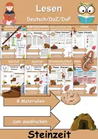 Vorschau - Unterrichtsreihen - Materialpaket - Lesen Steinzeit - DaZ/DaF, Deutsch, Sachunterricht - Deckblatt