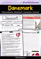 Vorschau - Mal- und Bastelvorlagen - Dänemark MEGABUNDLE - Wissenskartei, Lückentext, Steckbrief, Suchsel, Quizkarten, POP Art Malvorlagen - Deckblatt