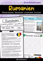 Vorschau - Spiele - Rumänien MEGABUNDLE - Wissenskartei, Lückentext, Steckbrief, Suchsel, Arbeitsblätter, Quizkarten, POP Art Malvorlagen - Deckblatt